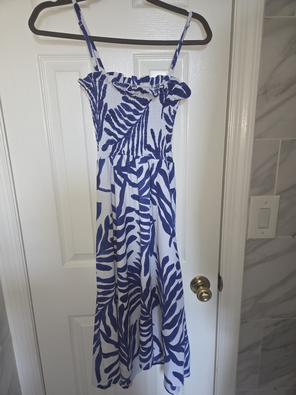 H&M Blue and White Midi Smocked Sundress